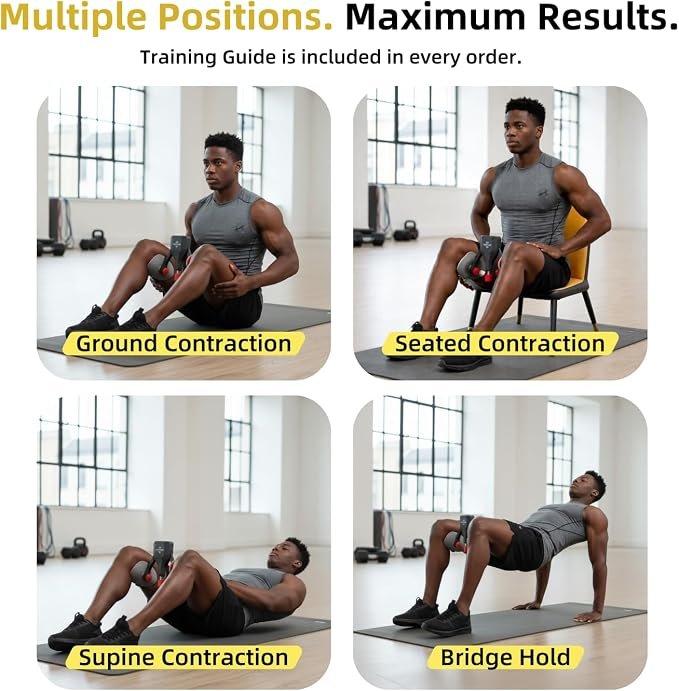 Les quatre positions d'utilisation&nbsp;: au sol, assis sur une chaise, allongé sur le dos, en pont
