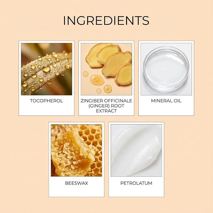 Les cinq ingrédients du patch&nbsp;: tocophérol, extrait de gingembre, huile minérale, cire d'abeille, vaseline